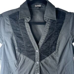 Express Black Textured Button-Up Blouse